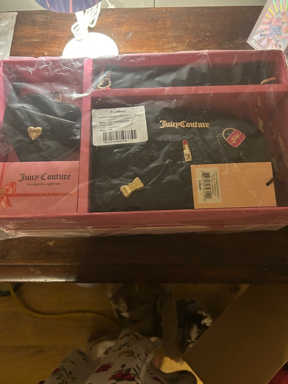 Juicy Couture Black Quilted Crossbody Bag and Coin Pouch Set with Gold Accents